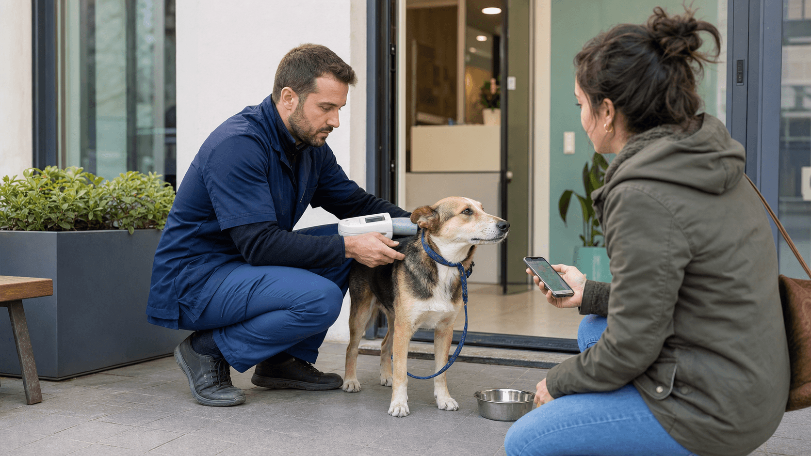 Un veterinario controlla il microchip di un cane trovato